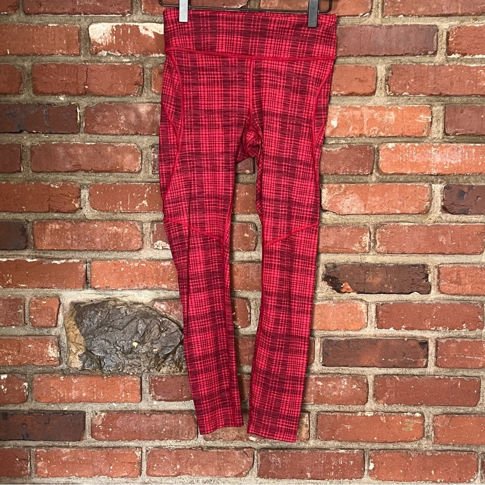 Outdoor Voices women's Red Plaid Kids‎ Leggings size small hiking outerwear